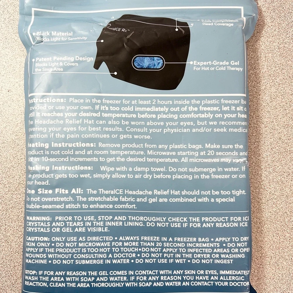 New Theraice Rx Form Fitting Gel Ice Headache Relief Therapy Migraine Relief Cap